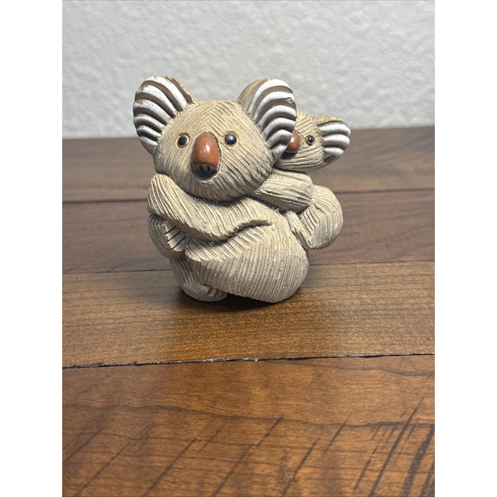 Vtg Artesania Rinconada Koala Mom & Baby Uruguay Pottery Figurine Signed